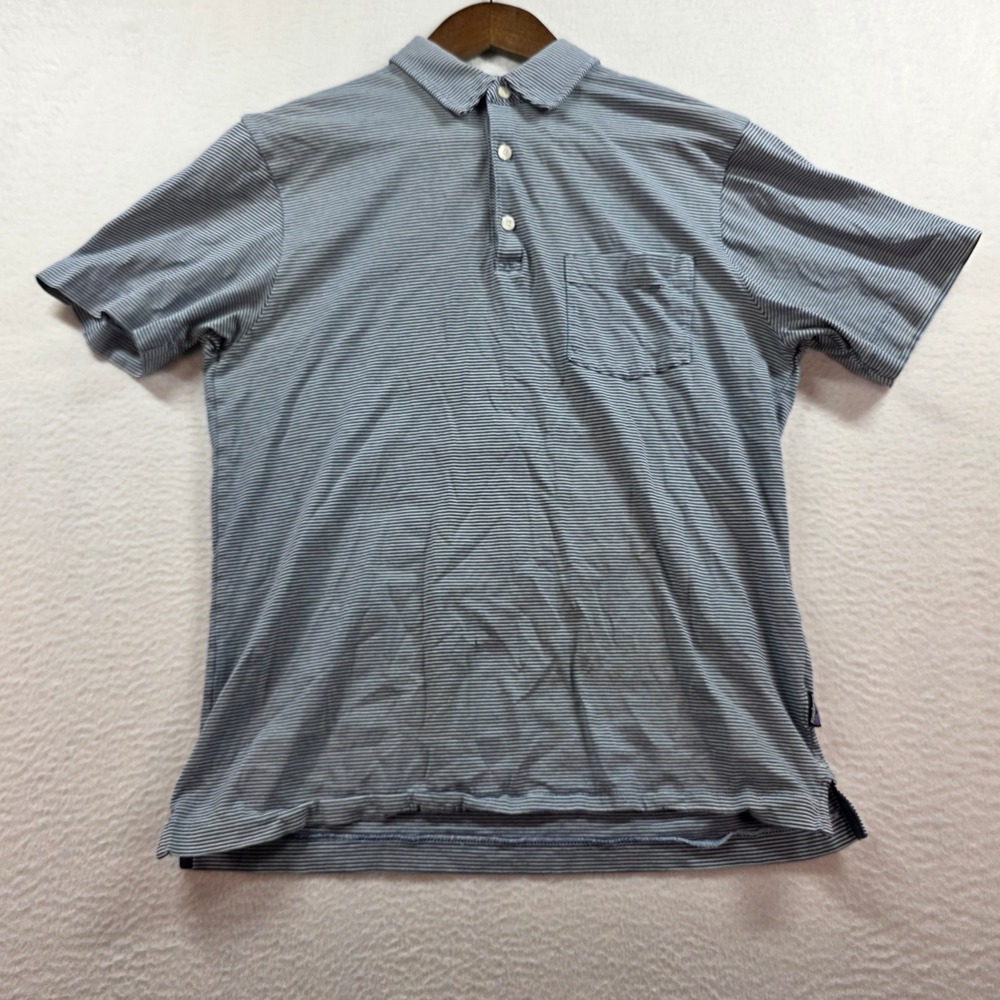 Patagonia Mens Blue White Striped Organic Cotton Short Sleeve‎ Polo Shirt Small